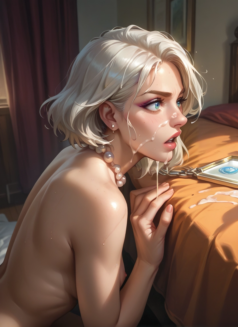 1girl, cum, jewelry, solo, facial, nipples · Yamete.gg