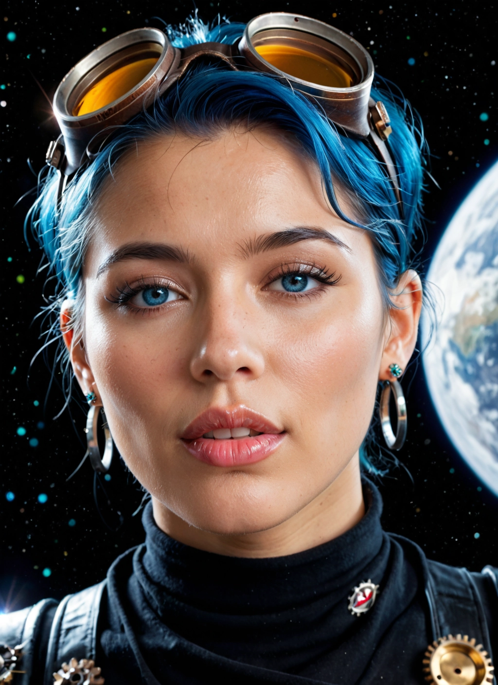 solo, 1girl, goggles, jewelry, earrings, goggles on head · Yamete.gg