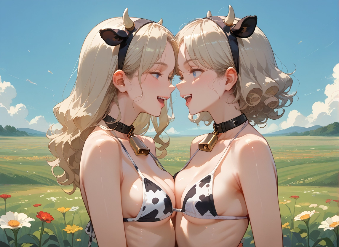 multiple girls, 2girls, breasts, swimsuit, bikini, cow print · Yamete.gg