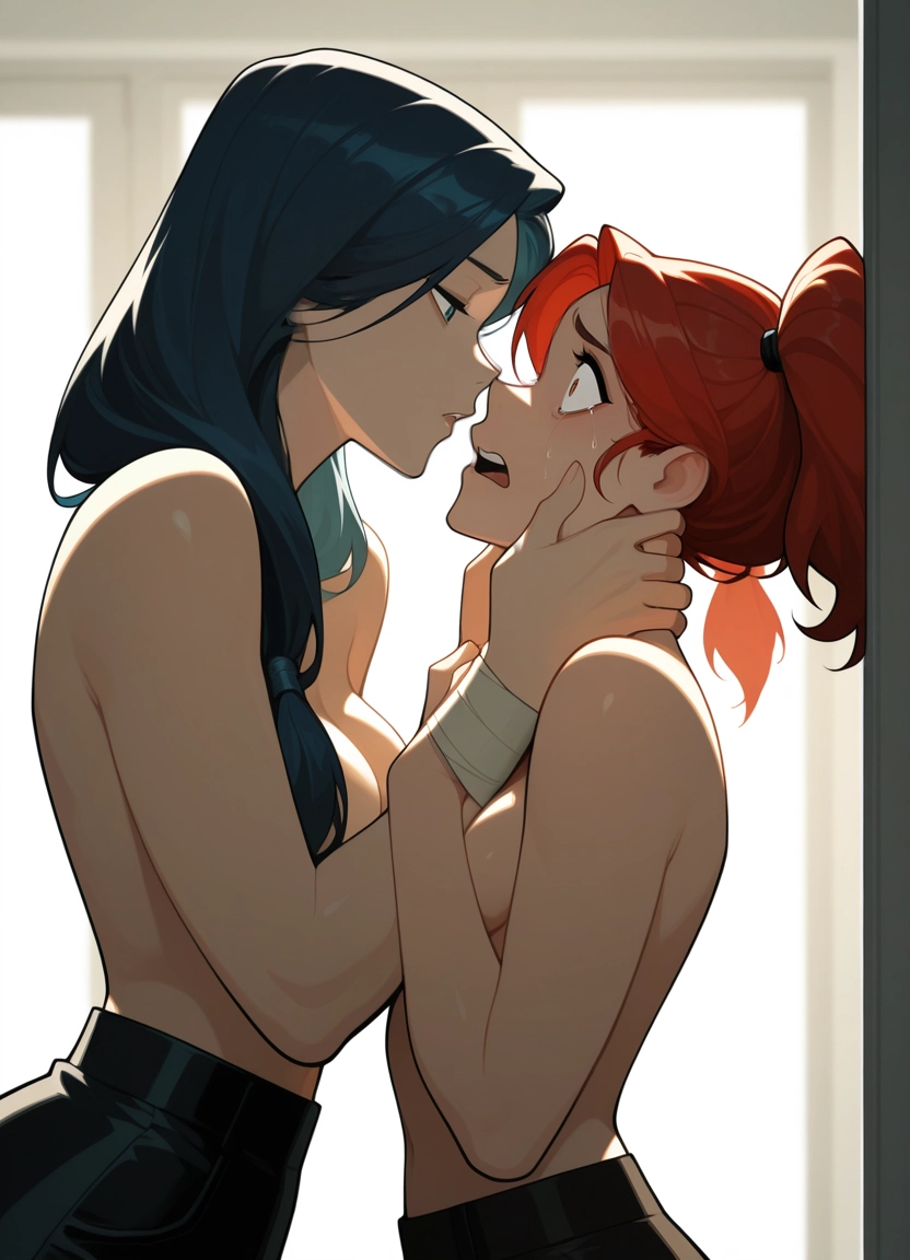 multiple girls, 2girls, breasts, topless, yuri, red hair · Yamete.gg