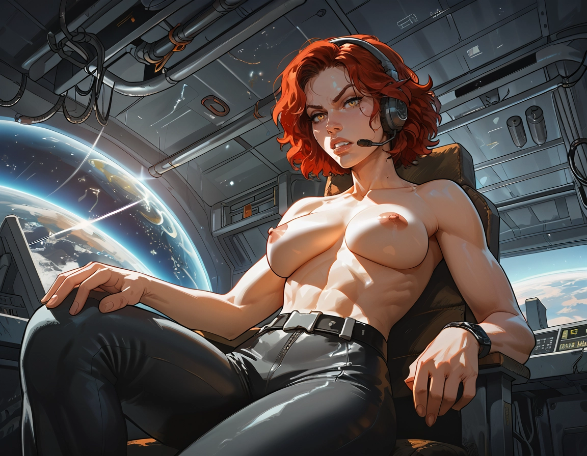 1girl, topless, breasts, nipples, planet, solo · Yamete.gg