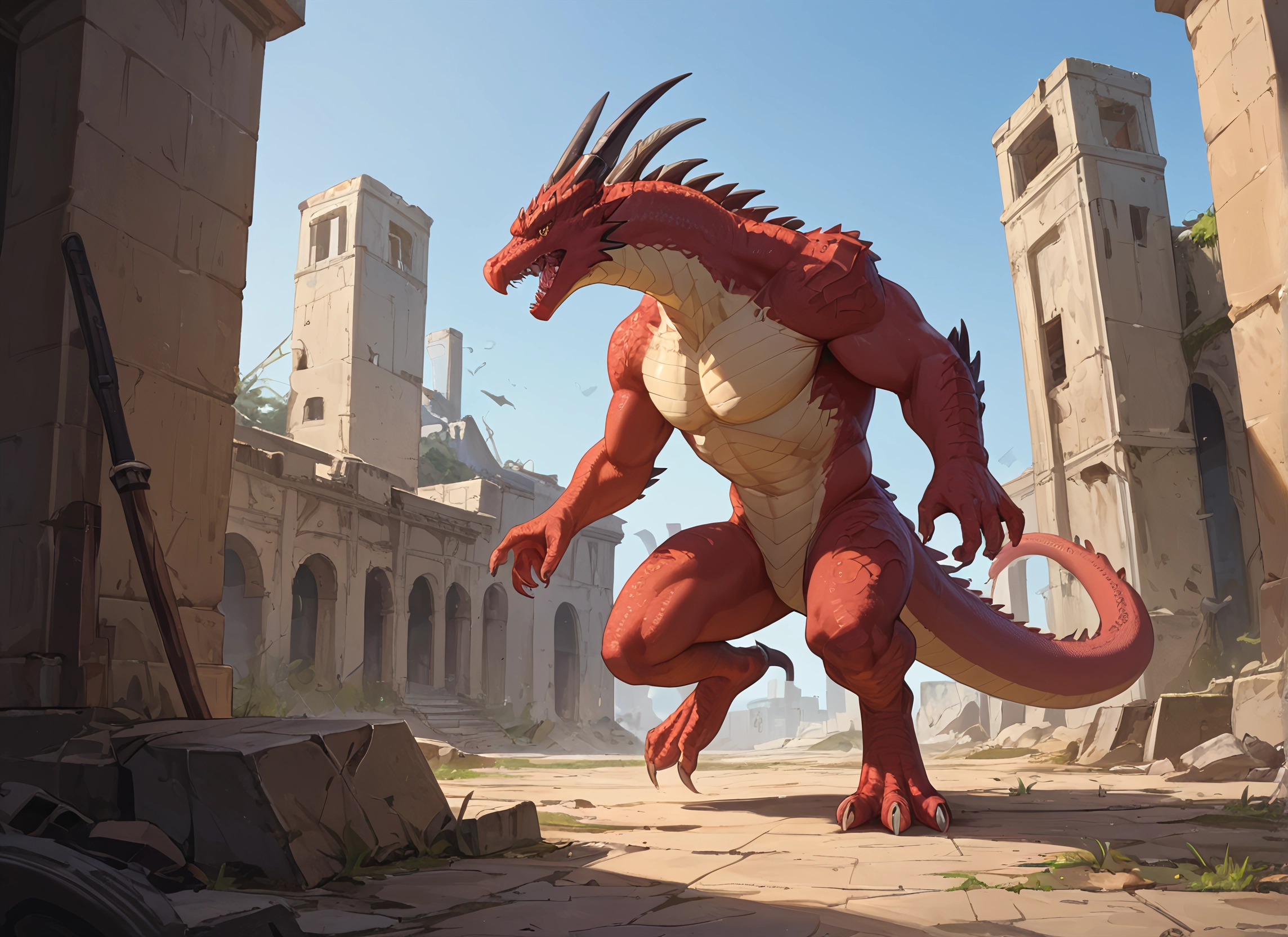 claws, outdoors, solo, ruins, day, male focus · Yamete.gg
