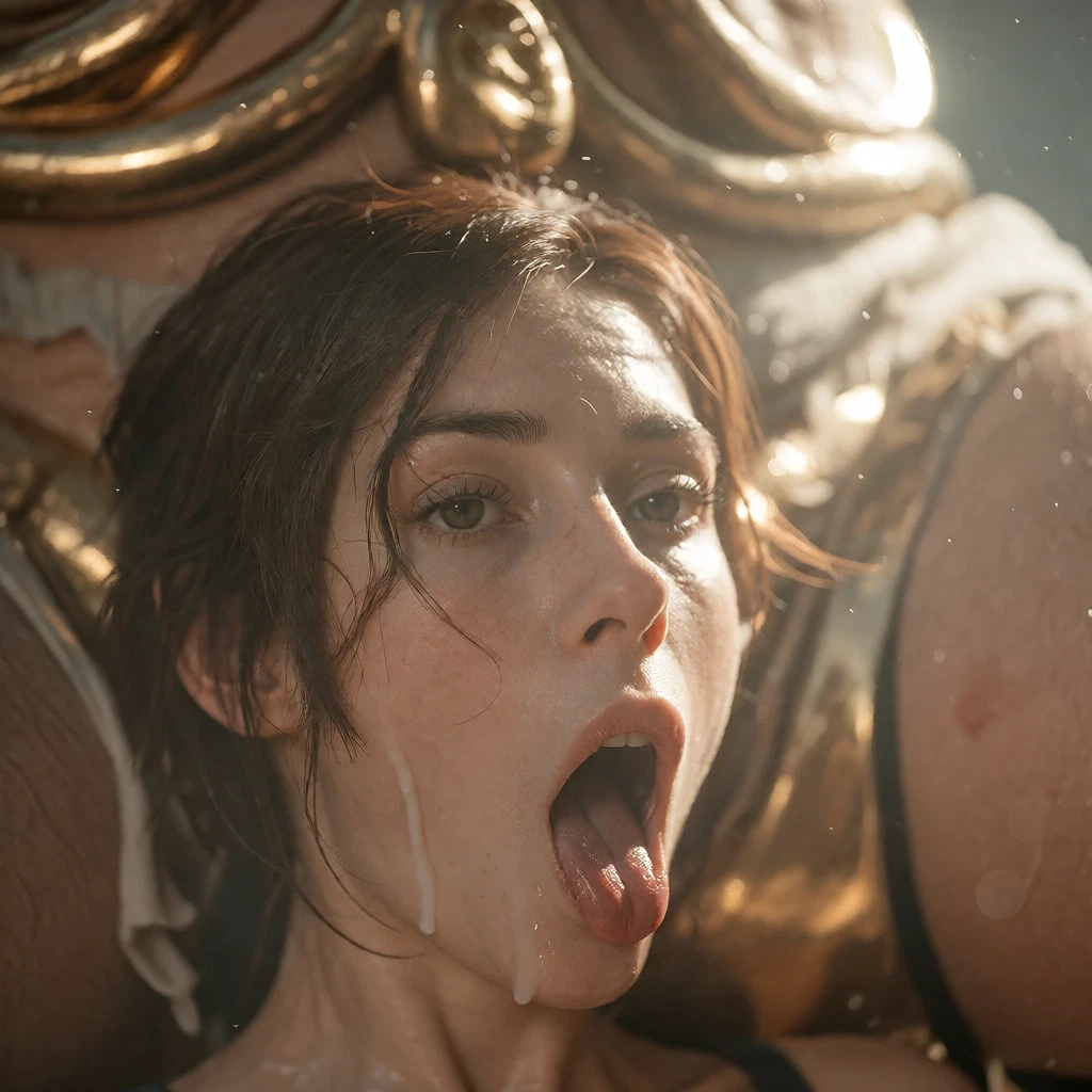 multiple girls, tongue, brown hair, open mouth, tongue out, realistic · Yamete.gg