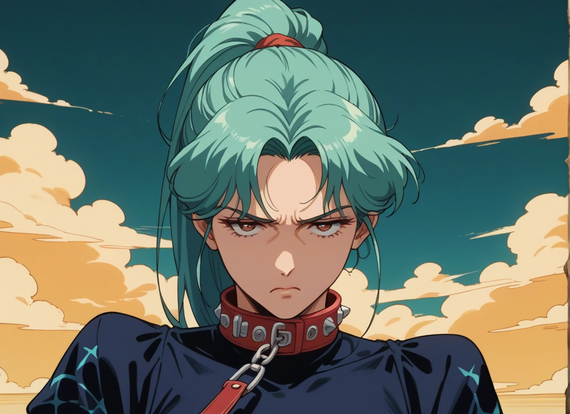 1girl, solo, collar, ponytail, cloud, sky · Yamete.gg