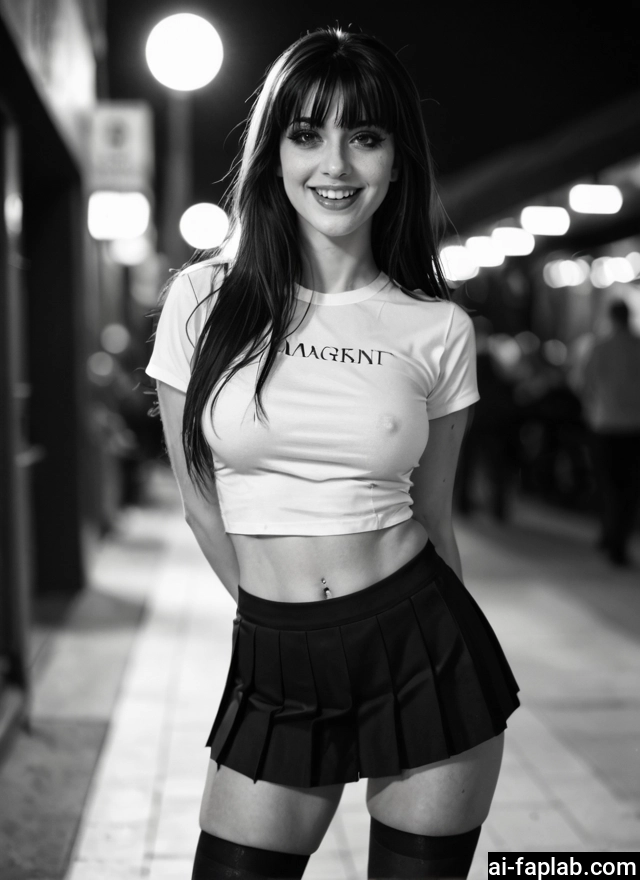 1girl, greyscale, monochrome, skirt, thighhighs, piercing