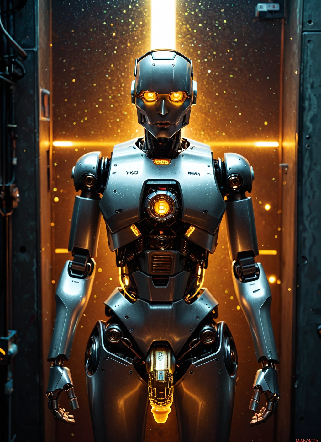 solo, science fiction, glowing, robot, humanoid robot, 1girl