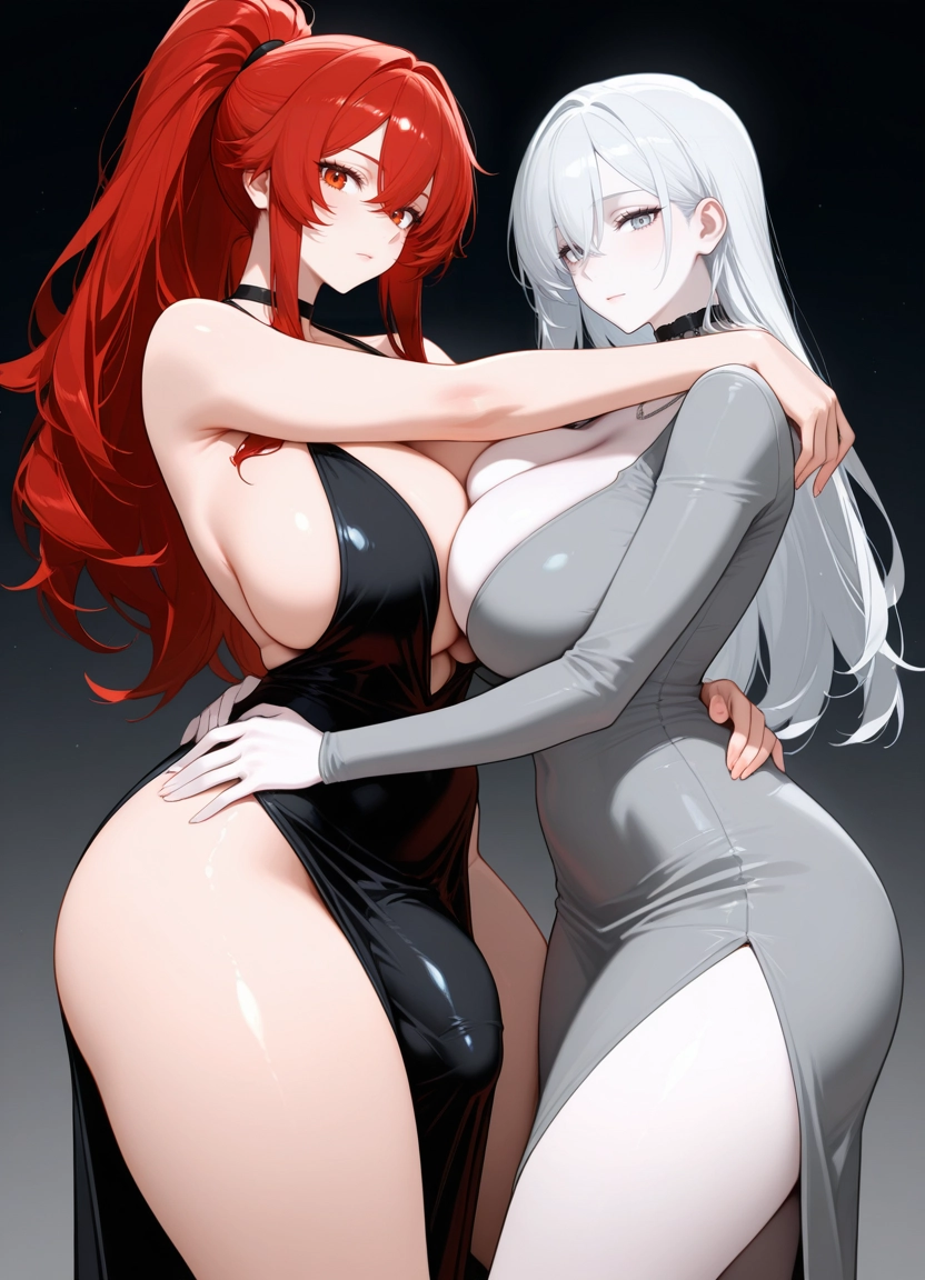 futanari, breasts, dress, multiple girls, red hair, 2girls · Yamete.gg