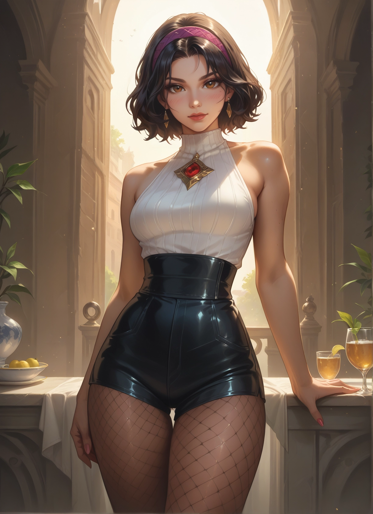 1girl, jewelry, pantyhose, earrings, solo, fishnets · Yamete.gg