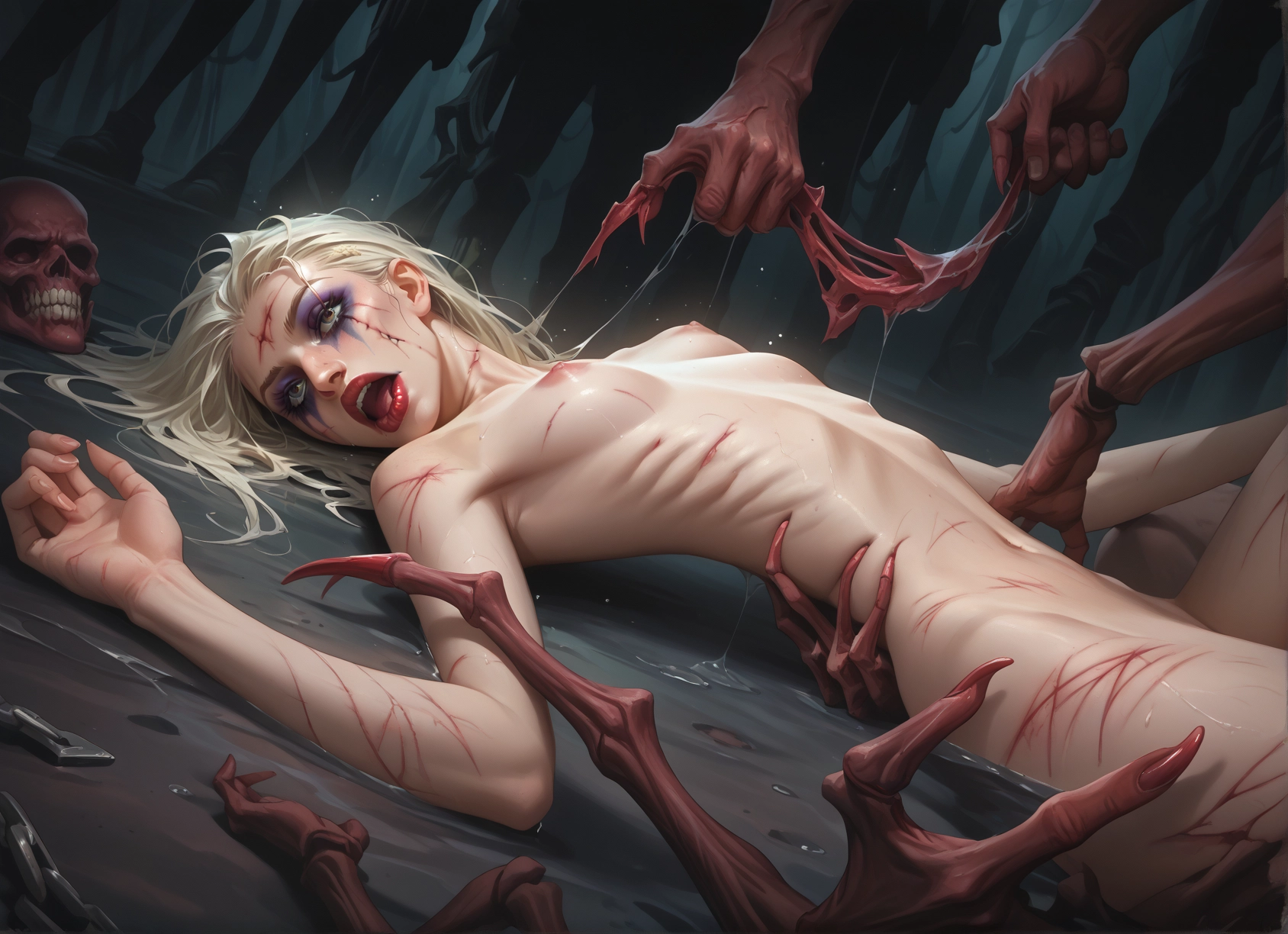 1girl, nipples, nude, breasts, lying, open mouth · Yamete.gg