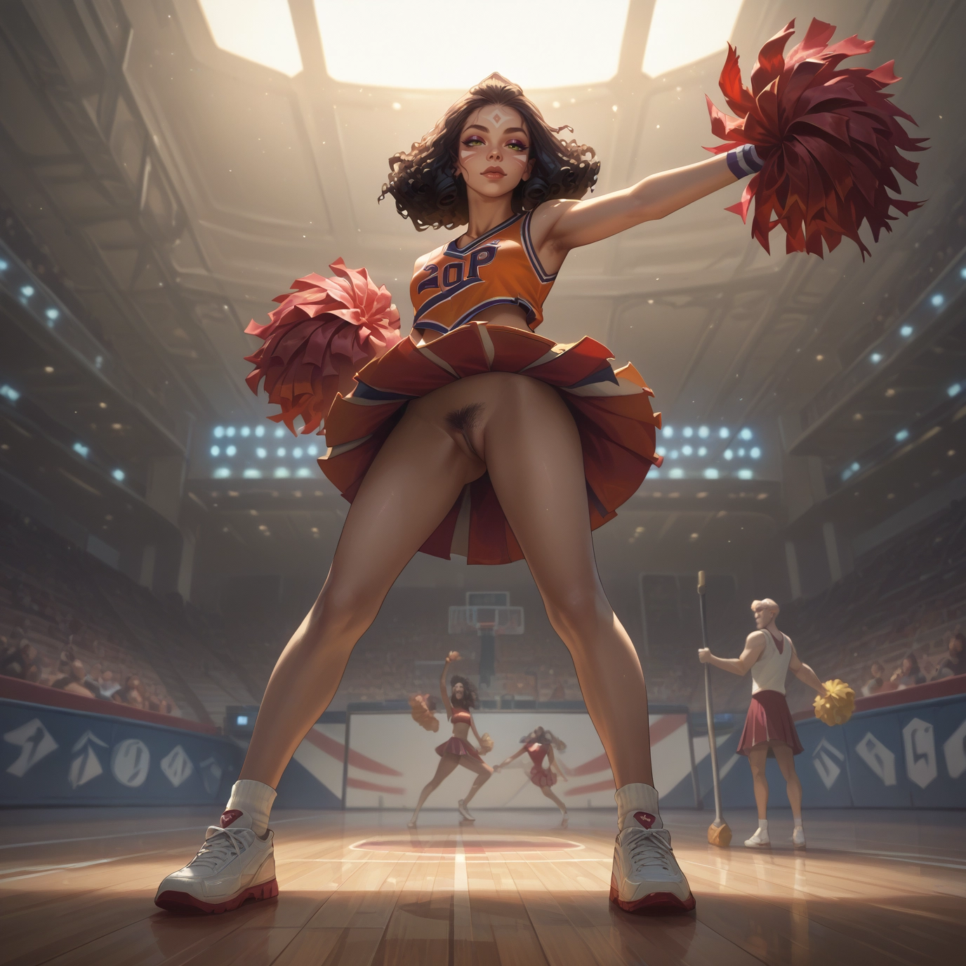 cheerleader, multiple girls, pubic hair, pom pom (cheerleading), female pubic hair, pussy · Yamete.gg