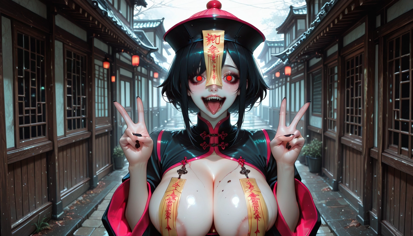 1girl, breasts, v, double v, pasties, red eyes · Yamete.gg