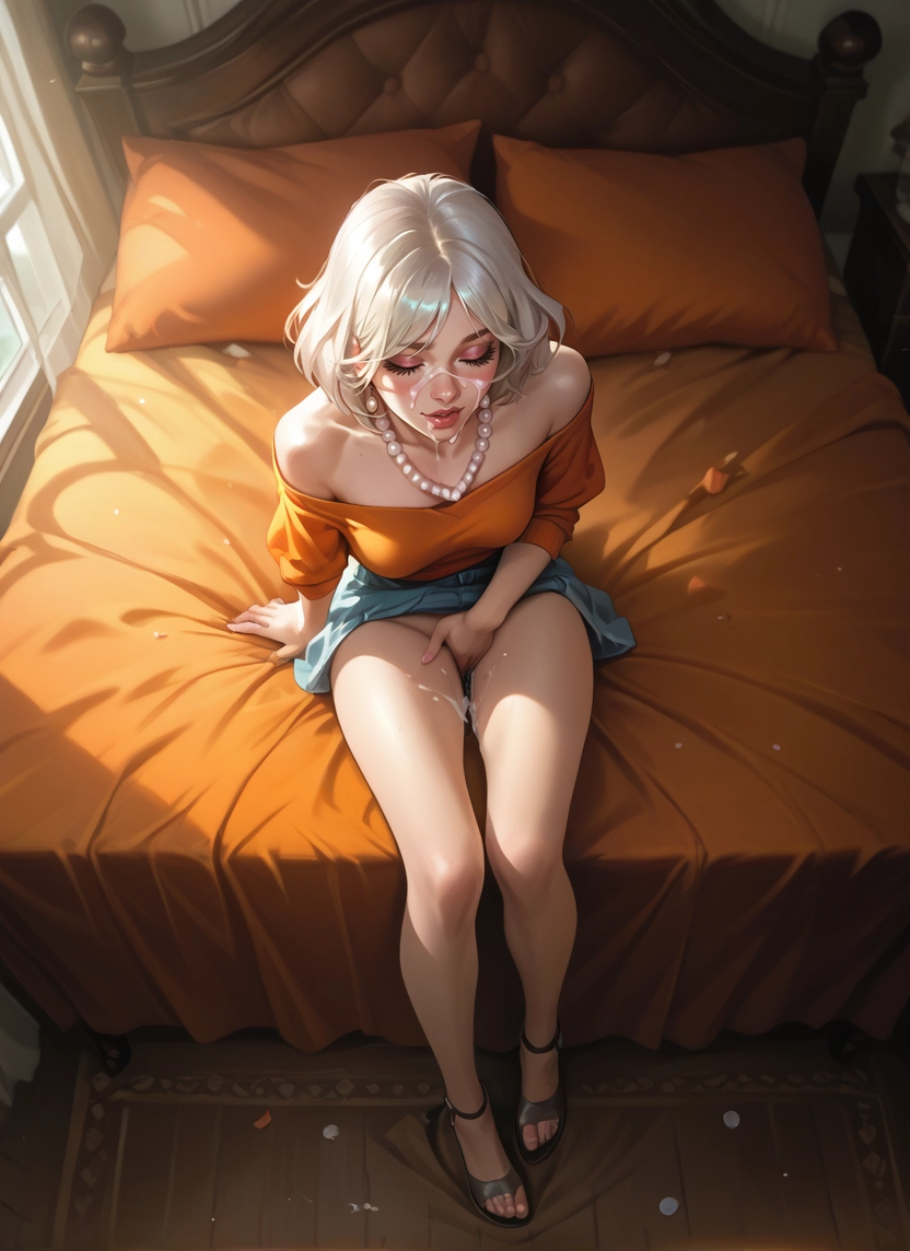 1girl, solo, cum, skirt, jewelry, facial · Yamete.gg