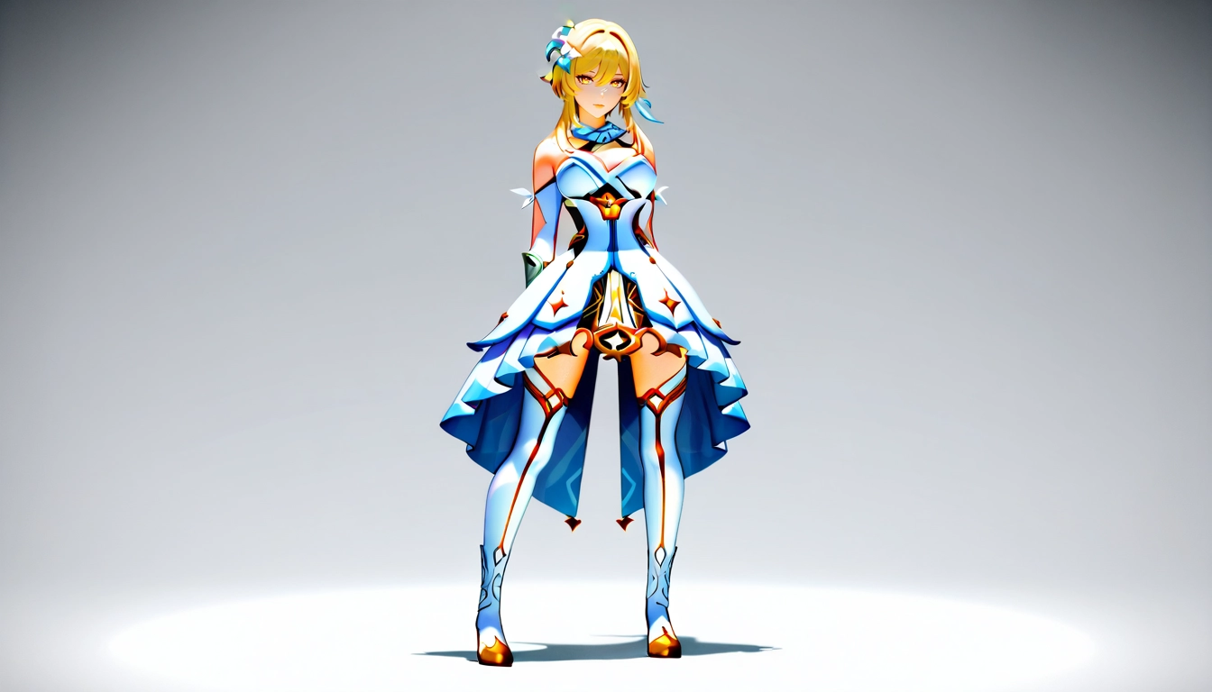 1girl, lumine (genshin impact), blonde hair, hair ornament, flower, hair flower · Yamete.gg