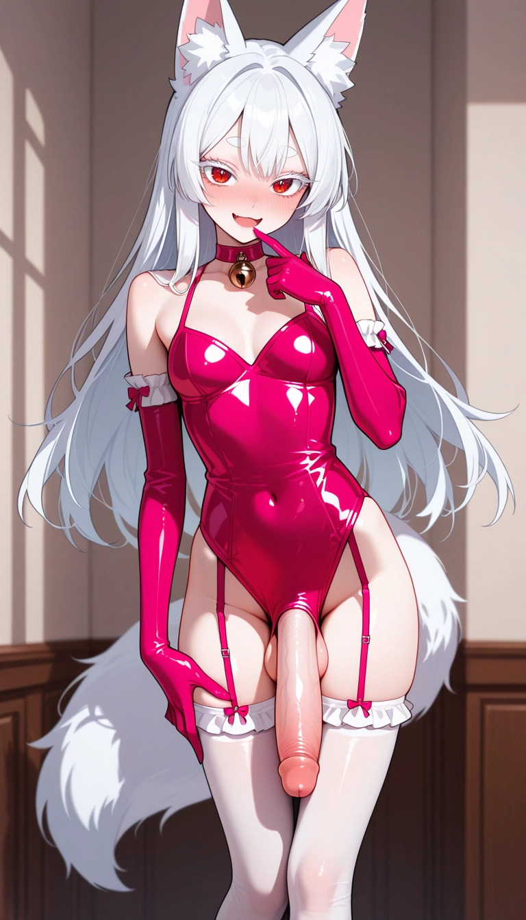 futanari, 1girl, gloves, solo, elbow gloves, leotard