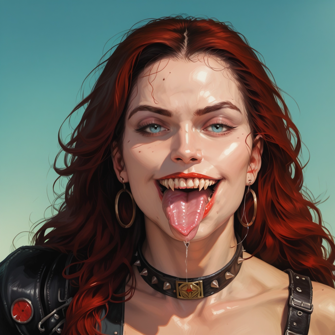1girl, solo, jewelry, earrings, tongue, tongue out · Yamete.gg