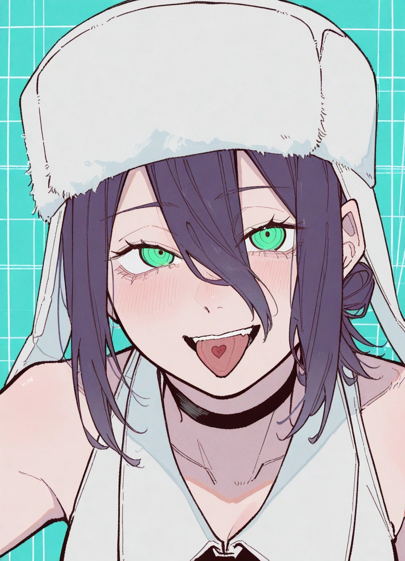 1girl, tongue, tongue out, solo, choker, green eyes · Yamete.gg