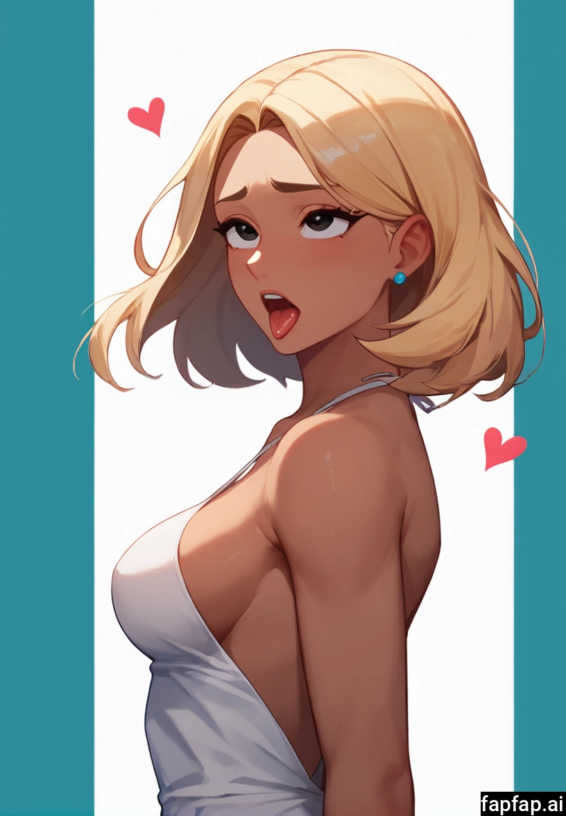 1girl, solo, breasts, tongue, heart, blonde hair · Yamete.gg