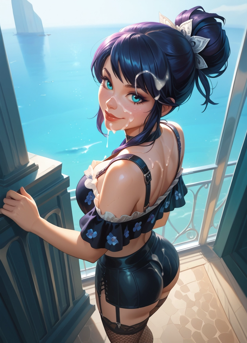 1girl, cum, solo, facial, looking at viewer, thighhighs · Yamete.gg