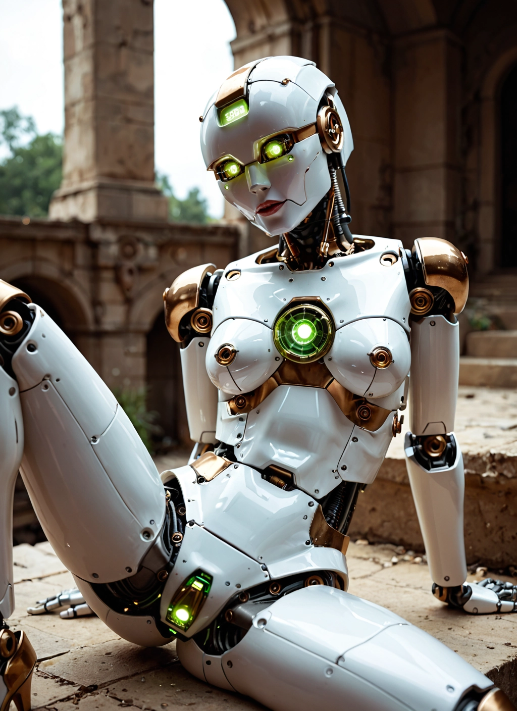 solo, 1girl, sitting, robot joints, spread legs, joints · Yamete.gg