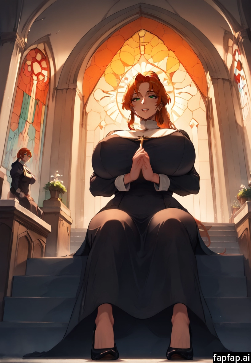 breasts, church, multiple girls, own hands together, 2girls, stairs · Yamete.gg
