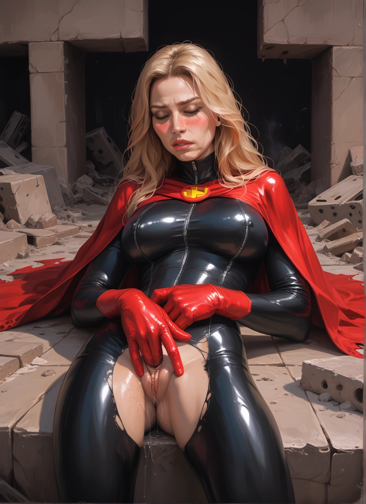 1girl, solo, pussy, bodysuit, blonde hair, breasts · Yamete.gg