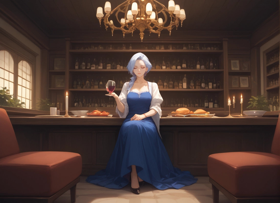 1girl, dress, cup, closed eyes, drinking glass, sitting · Yamete.gg