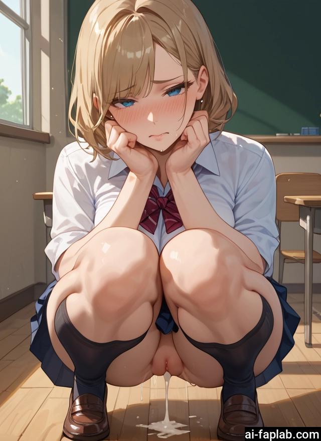 1girl, solo, cum, skirt, squatting, blush · Yamete.gg