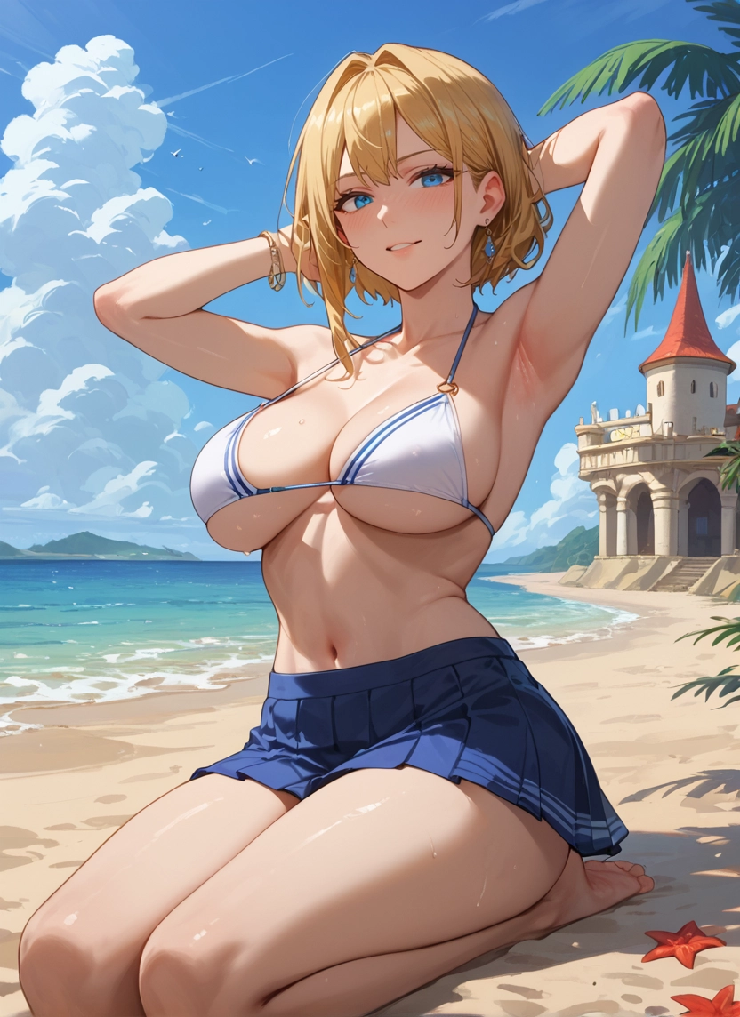 1girl, breasts, swimsuit, blue eyes, bikini, blonde hair · Yamete.gg