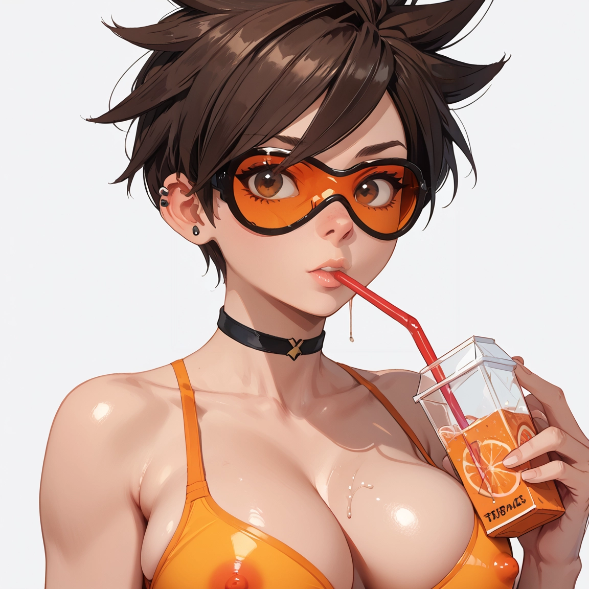 1girl, breasts, solo, brown hair, choker, short hair · Yamete.gg