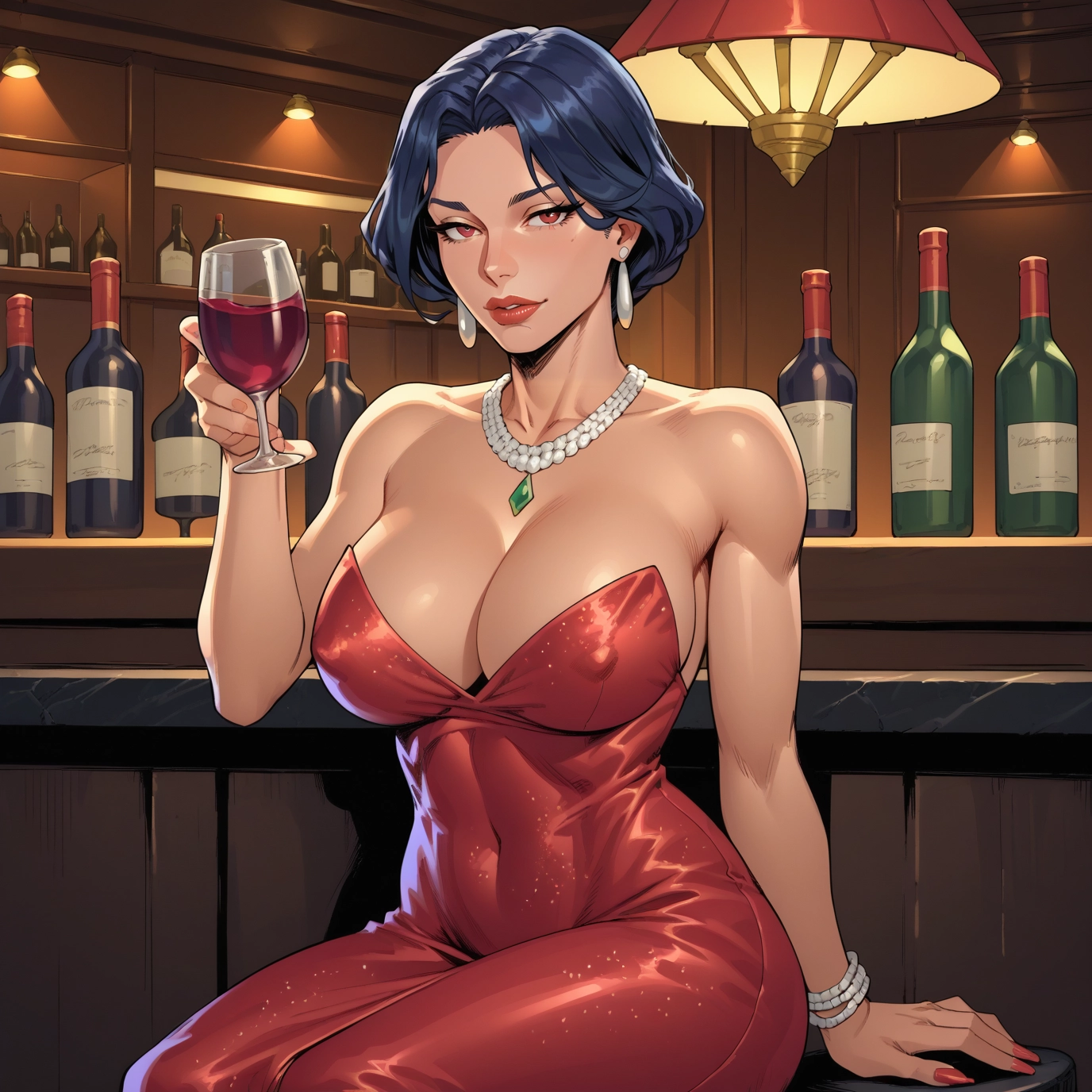 1girl, jewelry, breasts, dress, earrings, necklace · Yamete.gg