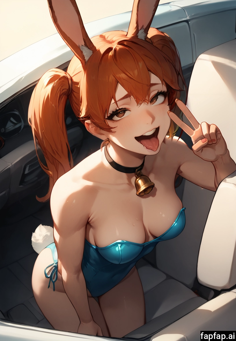 1girl, breasts, animal ears, tongue, bell, twintails · Yamete.gg
