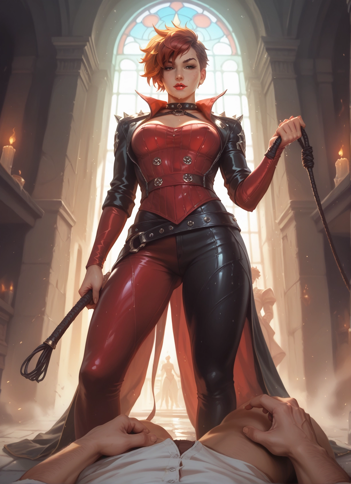whip, short hair, breasts, candle, 1girl, femdom · Yamete.gg