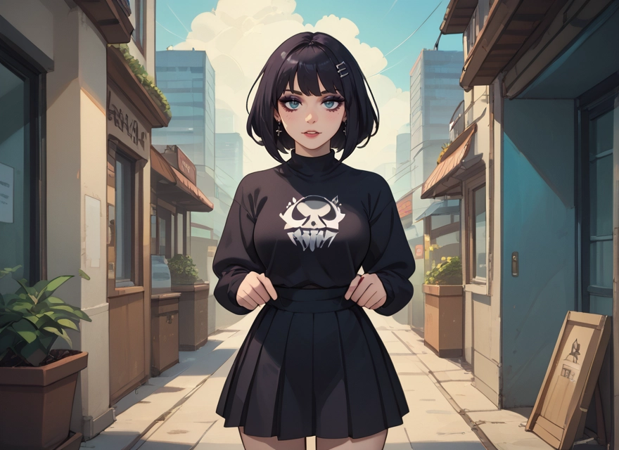 1girl, skirt, solo, jewelry, earrings, hair ornament · Yamete.gg