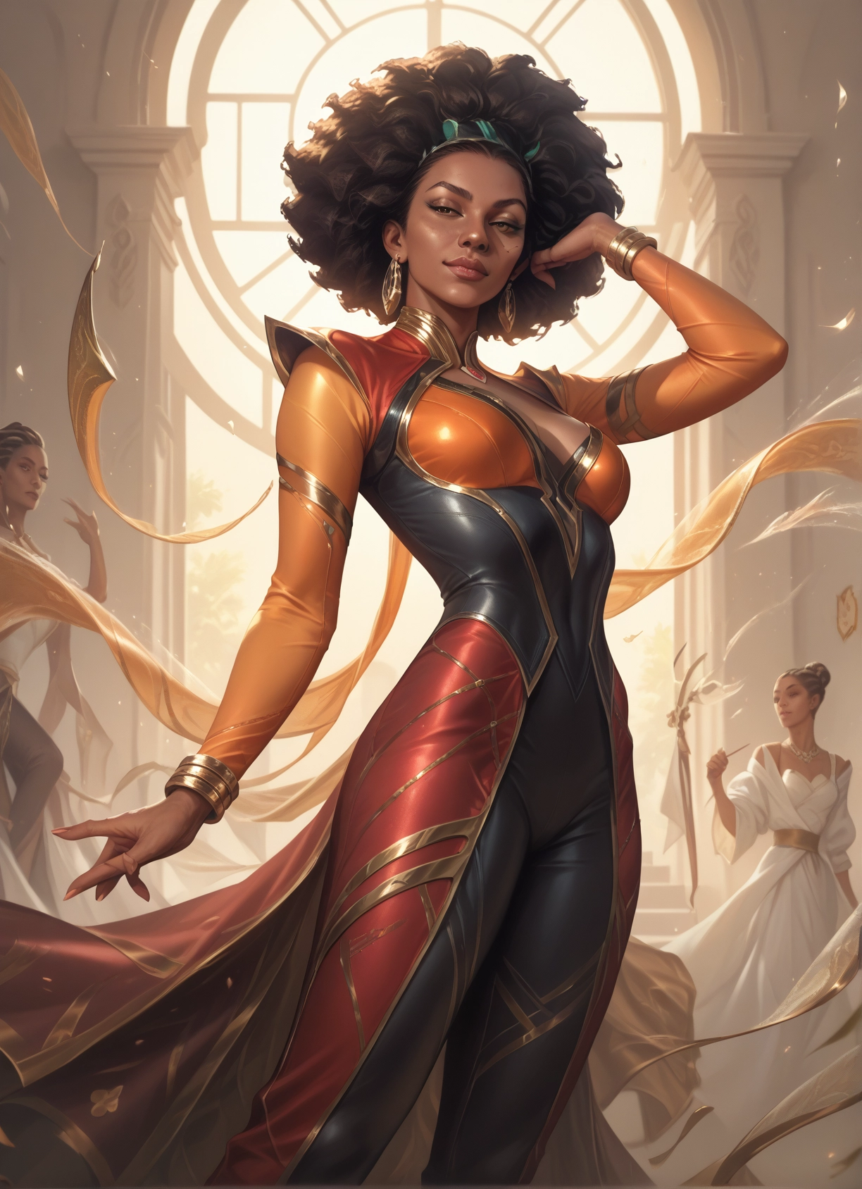 jewelry, earrings, dark skin, staff, bracelet, breasts · Yamete.gg