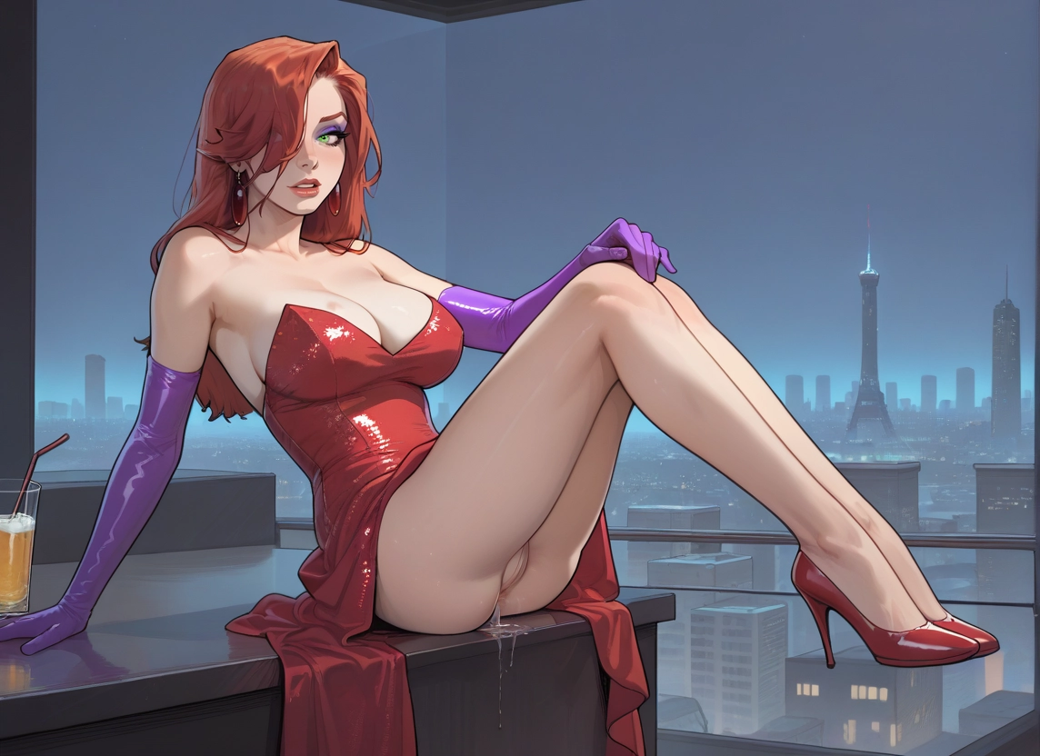 1girl, breasts, dress, gloves, jewelry, solo · Yamete.gg