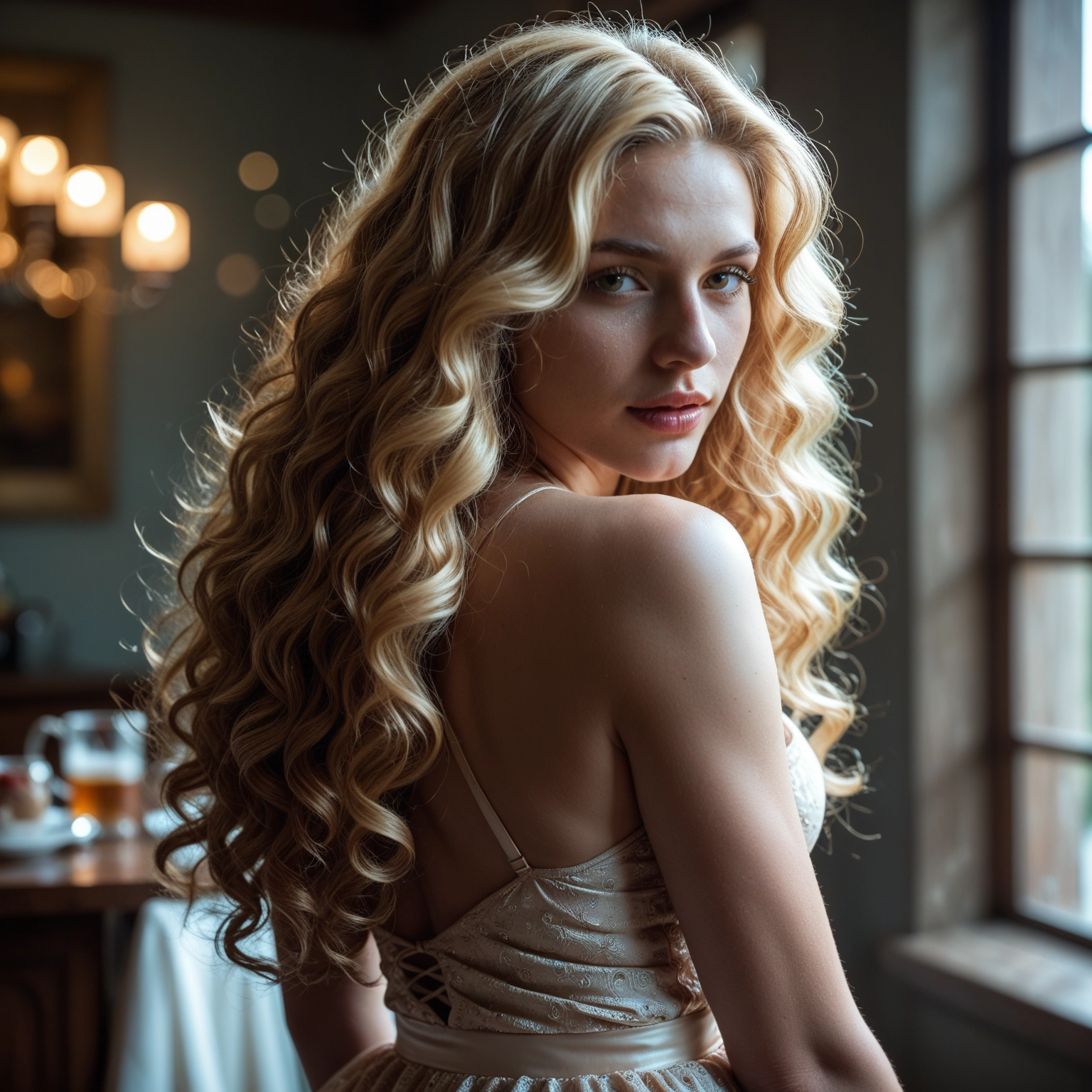 1girl, solo, long hair, blonde hair, dress, looking at viewer · Yamete.gg