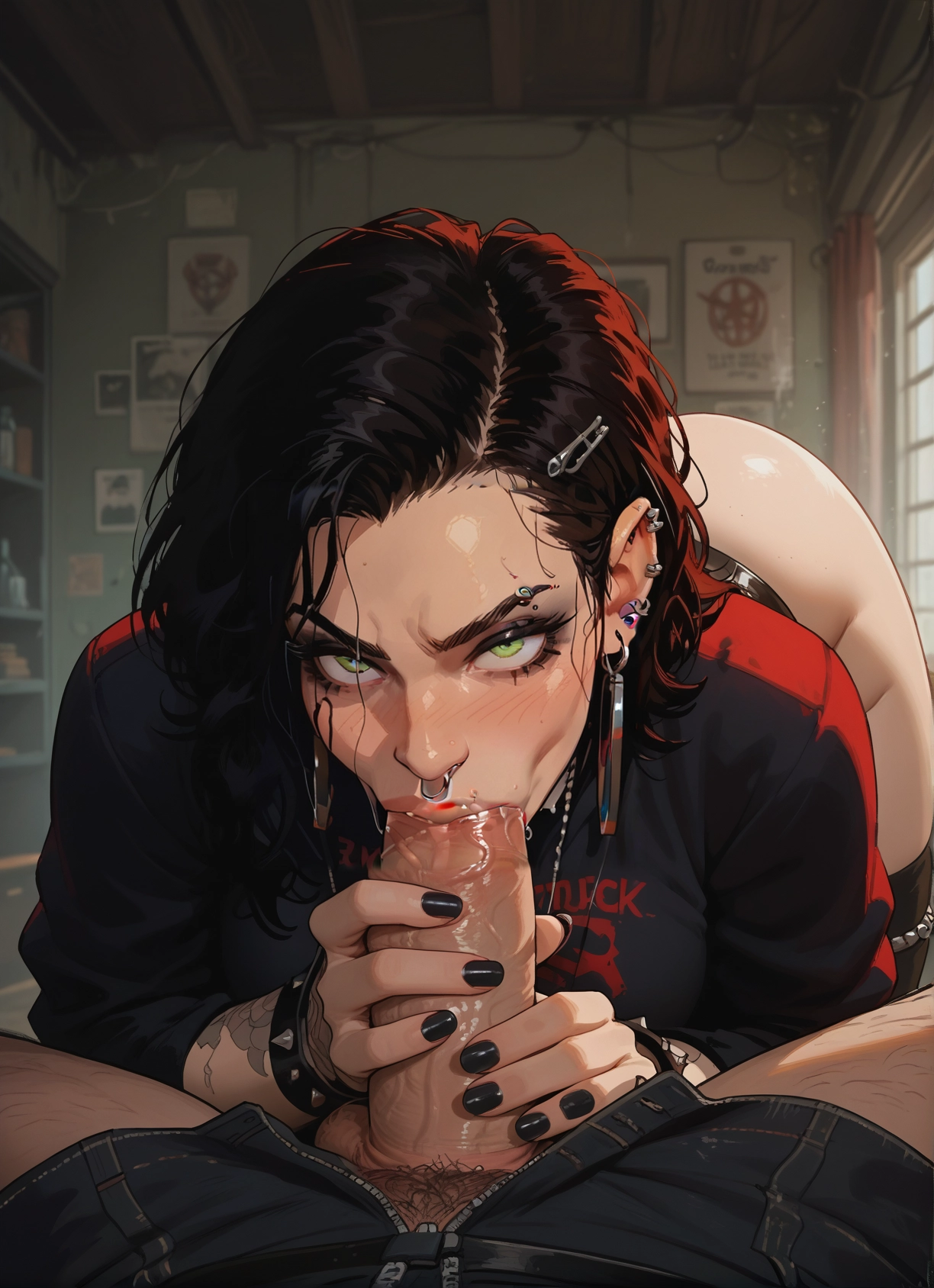 penis, 1girl, oral, fellatio, hetero, jewelry · Yamete.gg