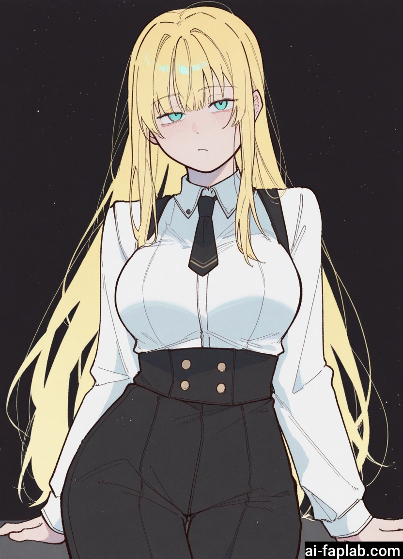 1girl, blonde hair, long hair, solo, breasts, shirt