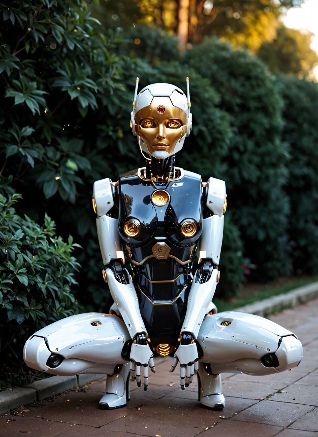 solo, 1girl, squatting, robot, humanoid robot, science fiction · Yamete.gg