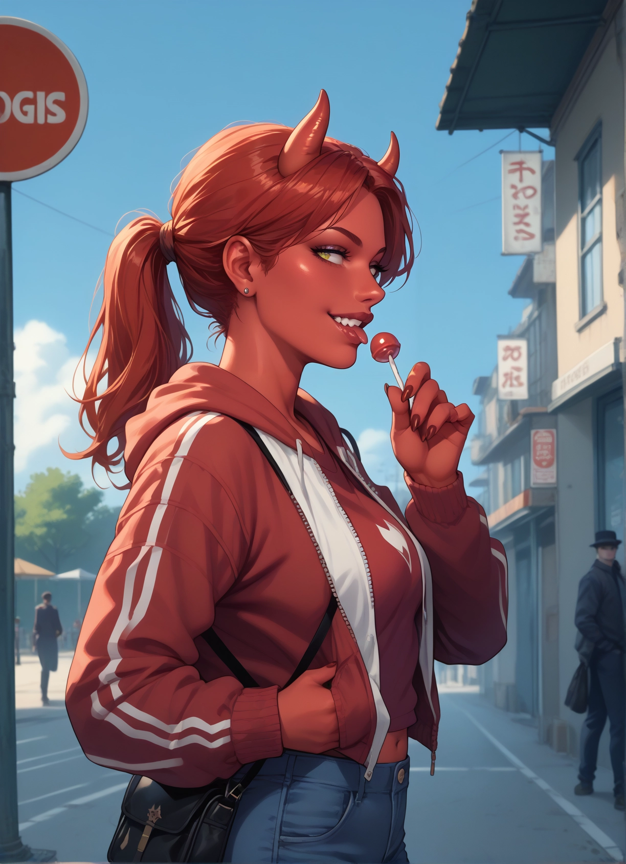 food, candy, horns, lollipop, 1girl, bag · Yamete.gg