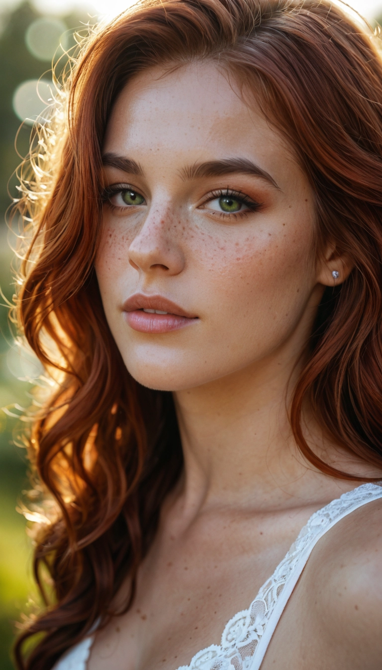 1girl, solo, freckles, green eyes, jewelry, earrings