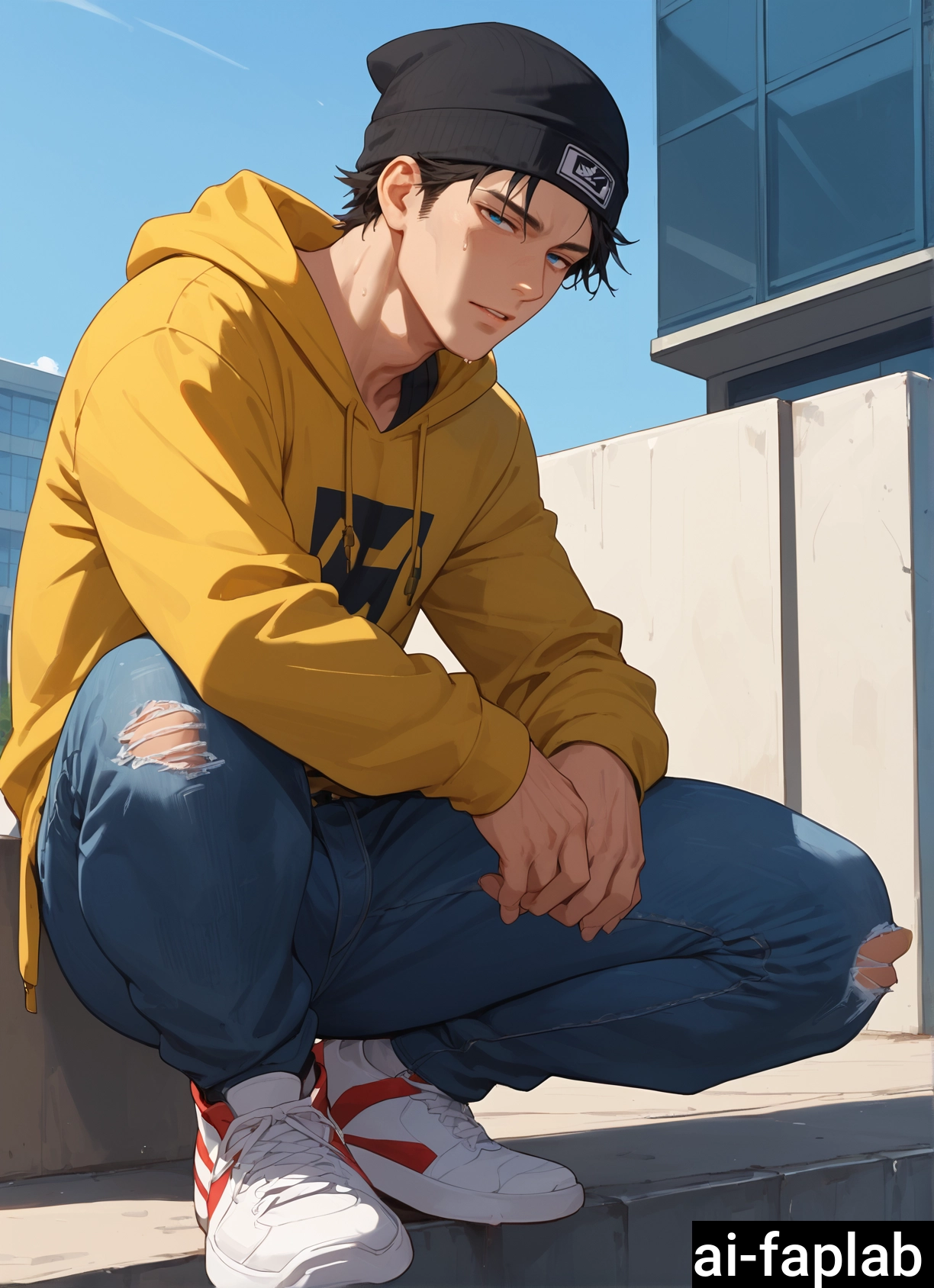 1boy, male focus, hat, hood, solo, beanie