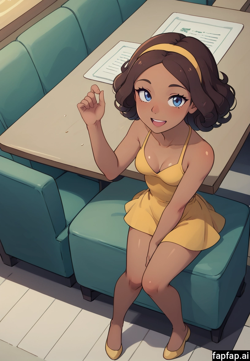 1girl, solo, breasts, dress, sitting, yellow dress · Yamete.gg
