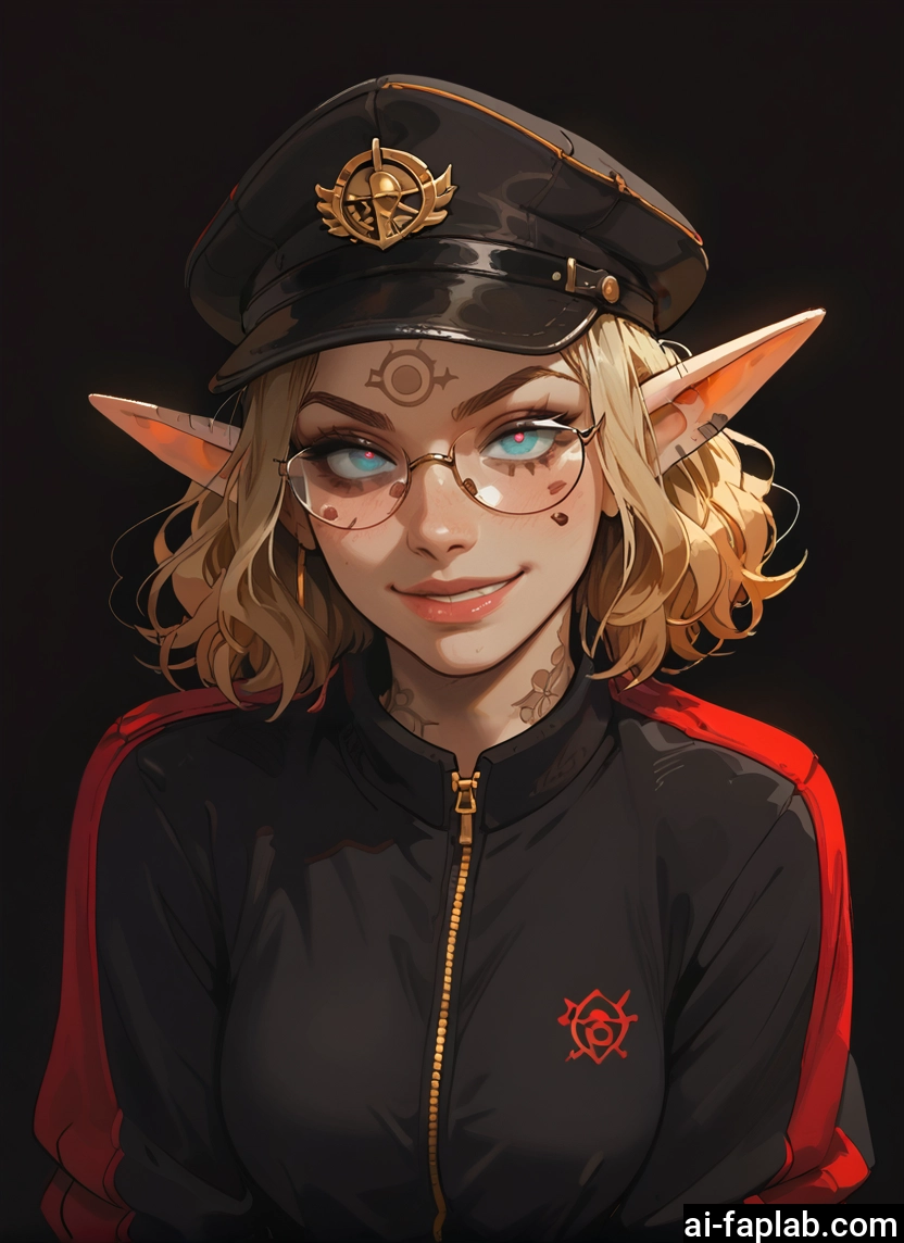 1girl, pointy ears, solo, hat, glasses, blonde hair · Yamete.gg