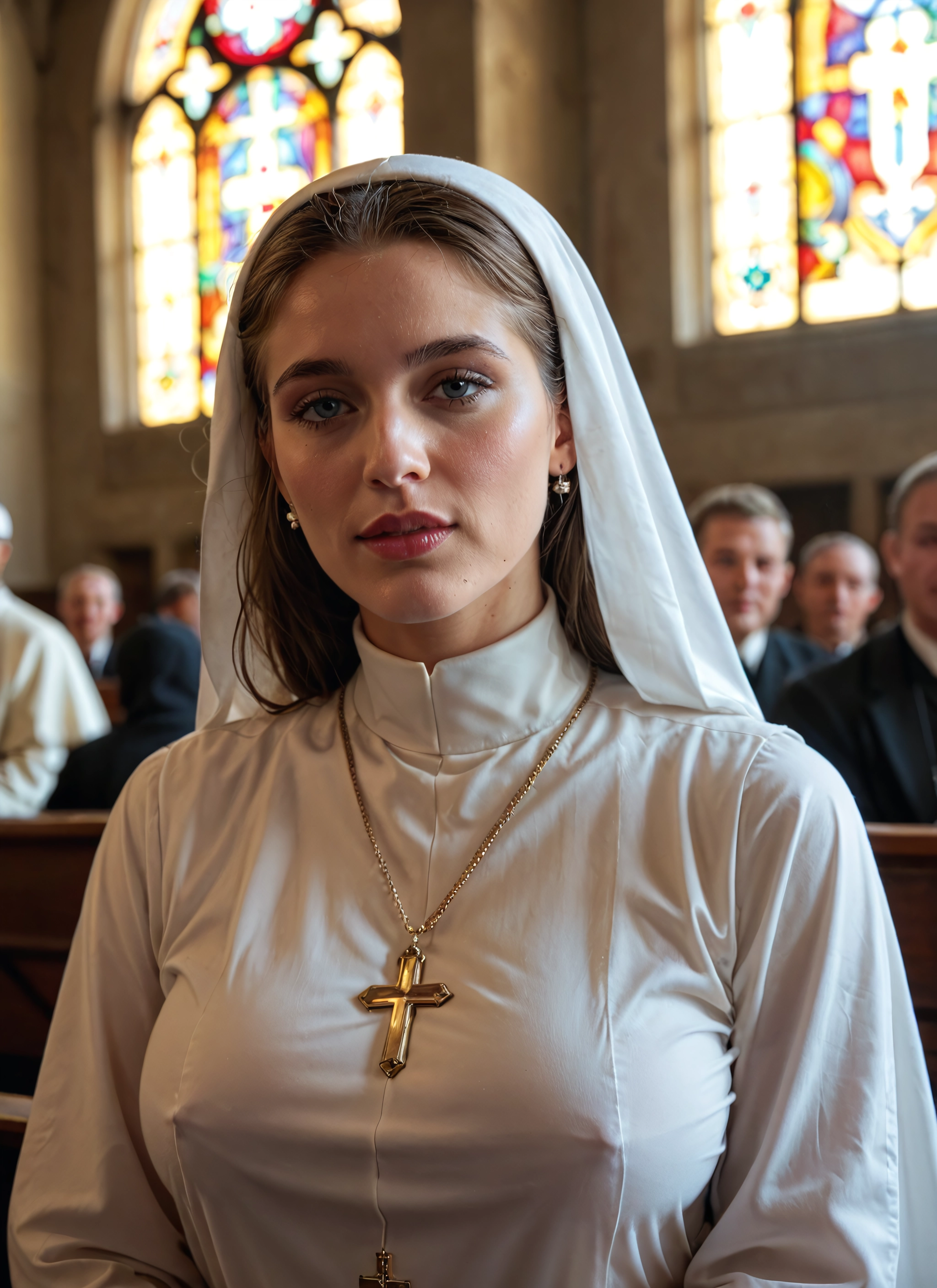 1girl, jewelry, nun, cross, earrings, necklace · Yamete.gg