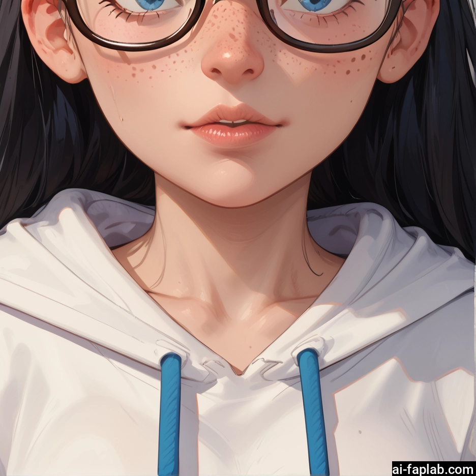 1girl, solo, glasses, freckles, blue eyes, hood · Yamete.gg