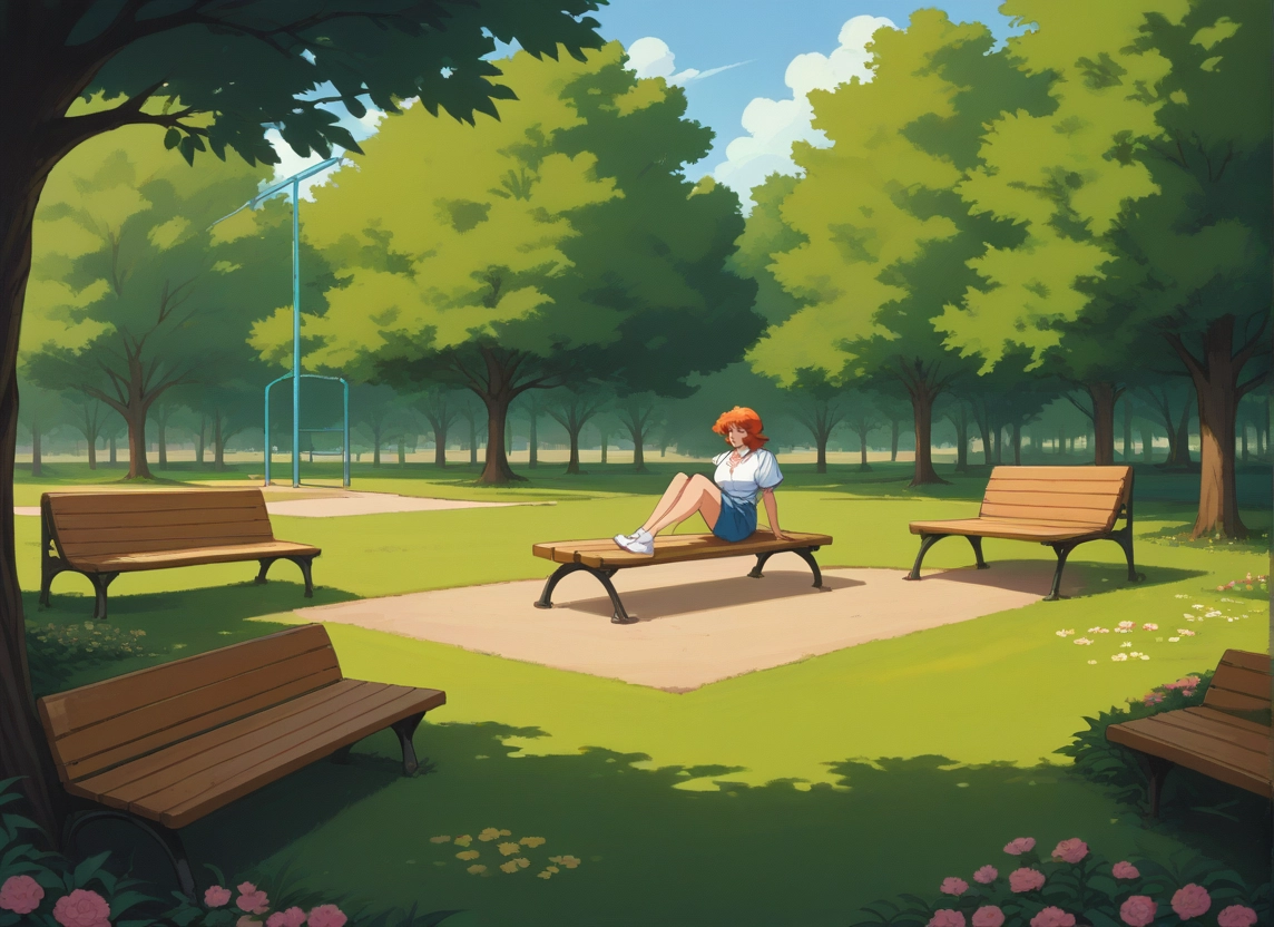 1girl, tree, bench, flower, sitting, solo · Yamete.gg