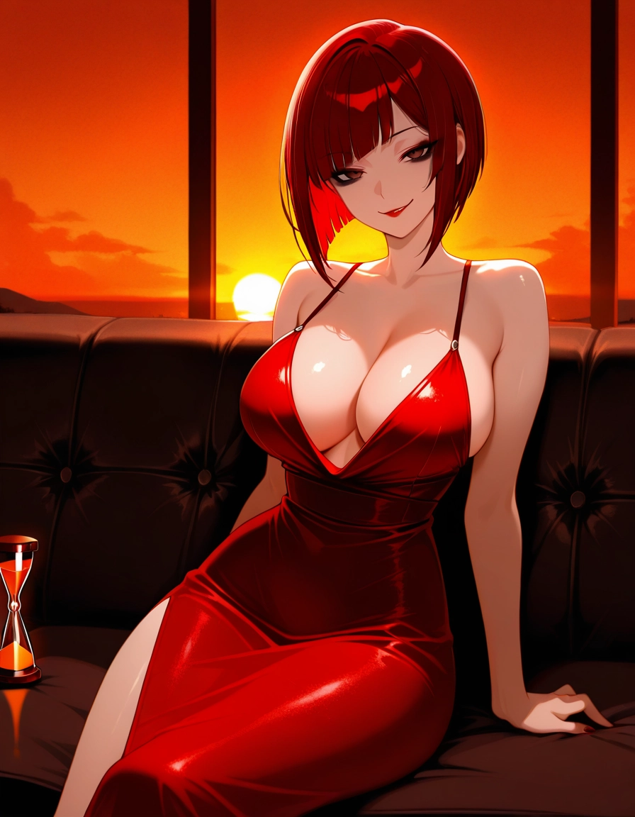 1girl, breasts, dress, red dress, red hair, solo · Yamete.gg