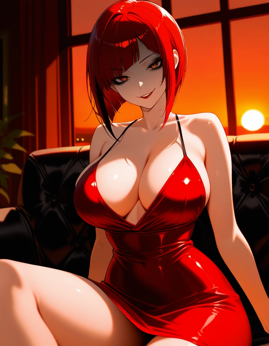 1girl, breasts, dress, red hair, large breasts, red dress · Yamete.gg