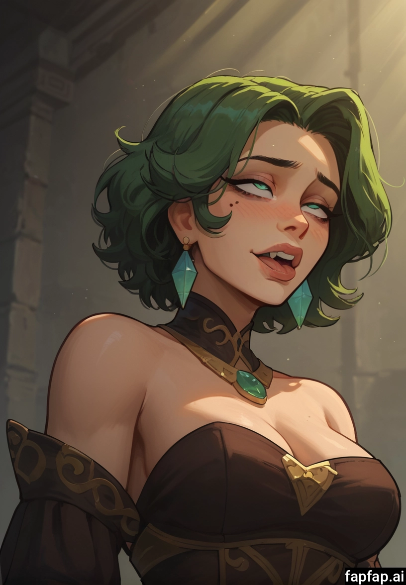 1girl, breasts, solo, green hair, earrings, jewelry